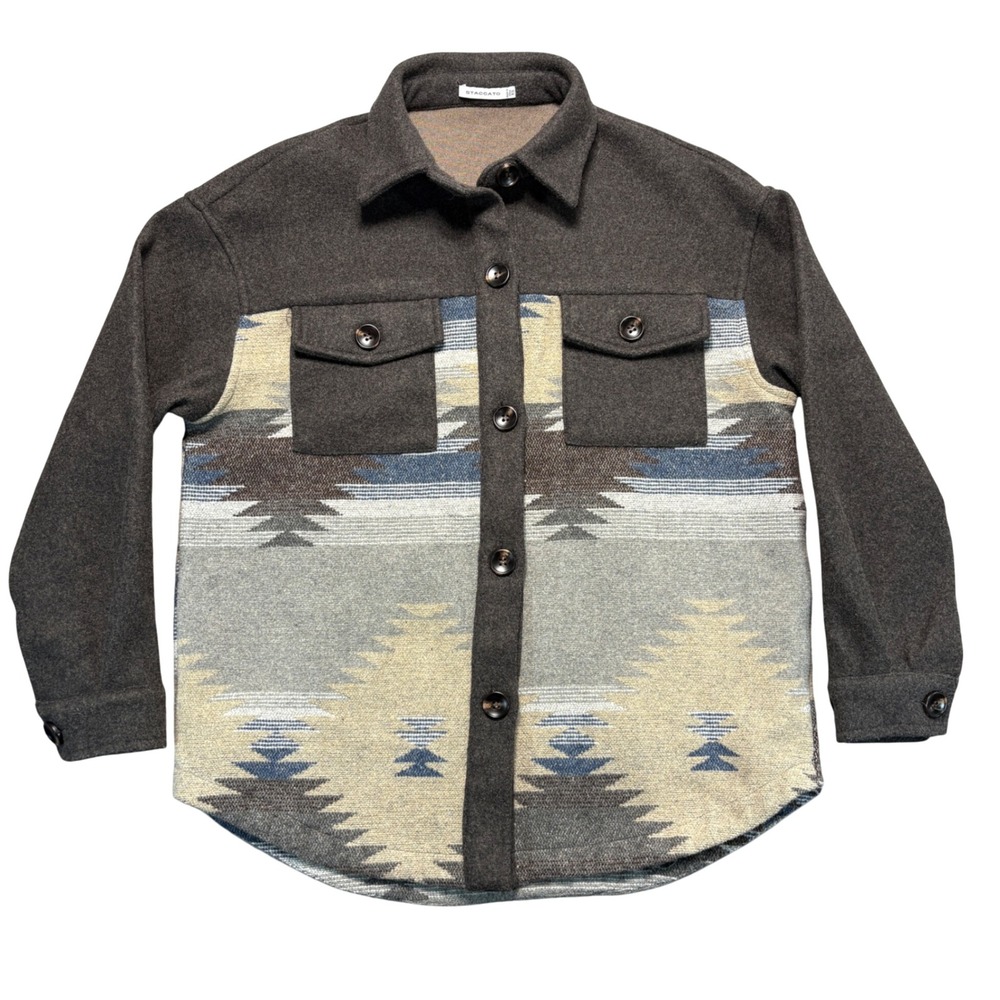 Staccato Southwestern Tribal Print Shacket Grey XS